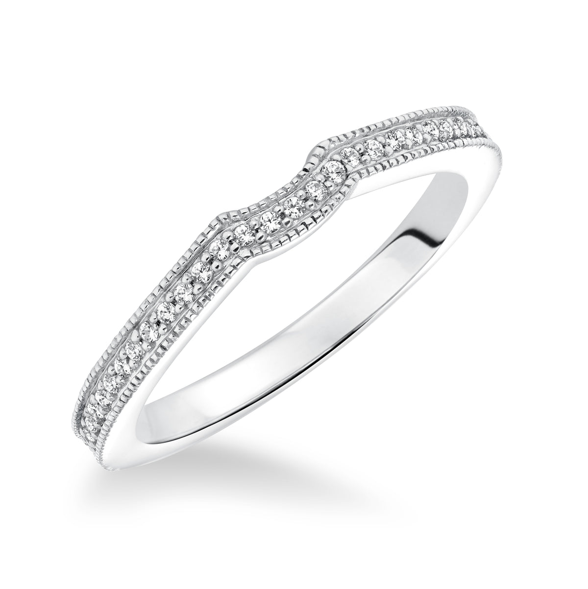 Curved Milgrain Diamond Wedding Band