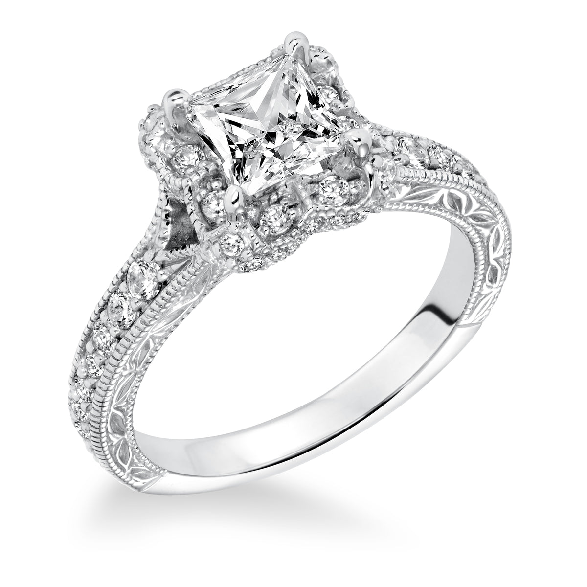 Engraved Halo   with Milgrain Engagement Ring