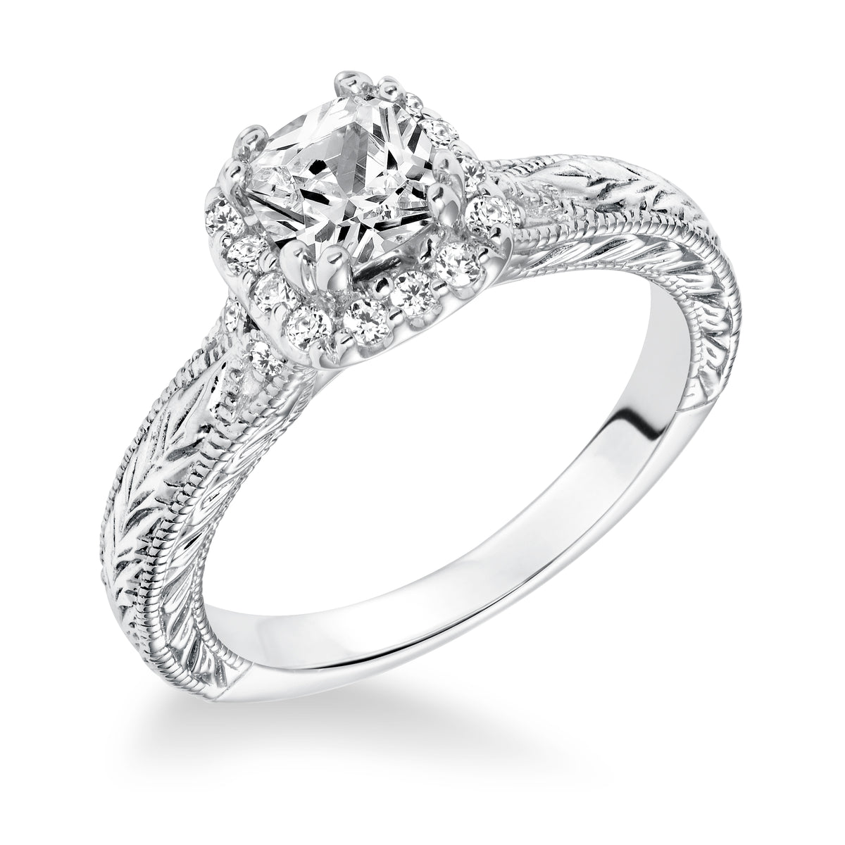 Engraved Halo   with Milgrain Engagement Ring