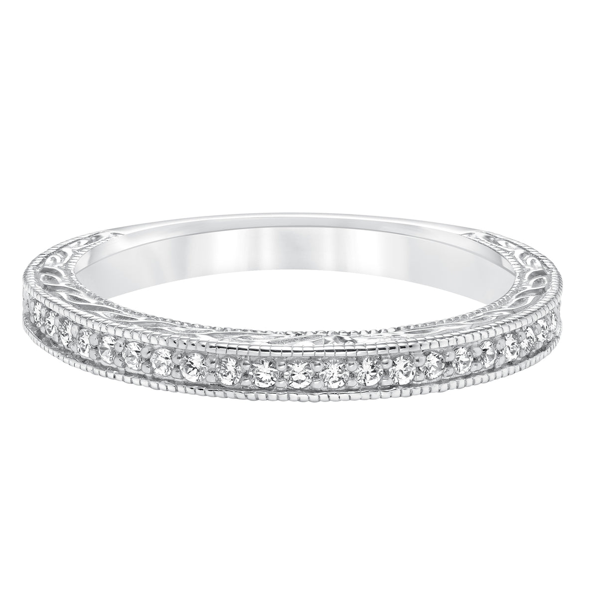 Diamond Engraved and Milgrain Wedding Band
