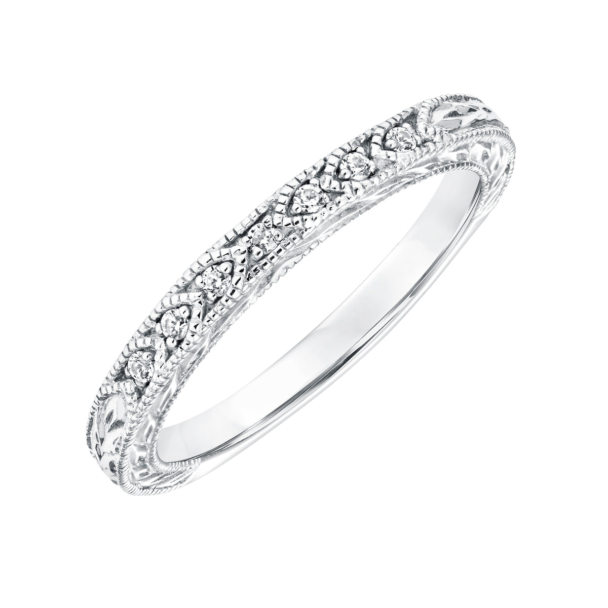 Diamond Engraved and Milgrain Wedding Band
