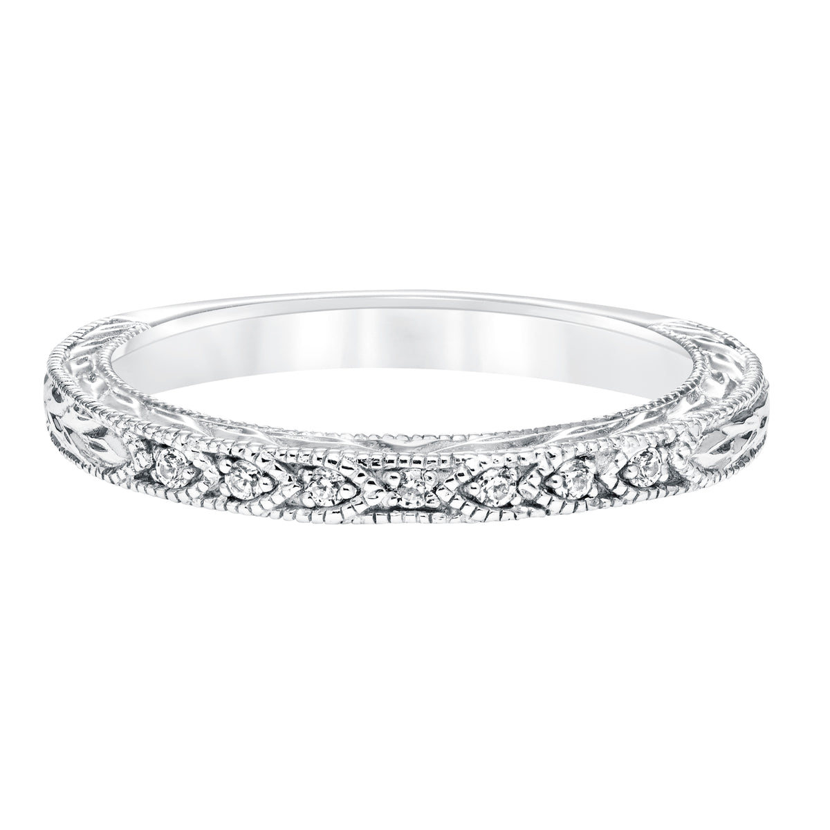 Diamond Engraved and Milgrain Wedding Band