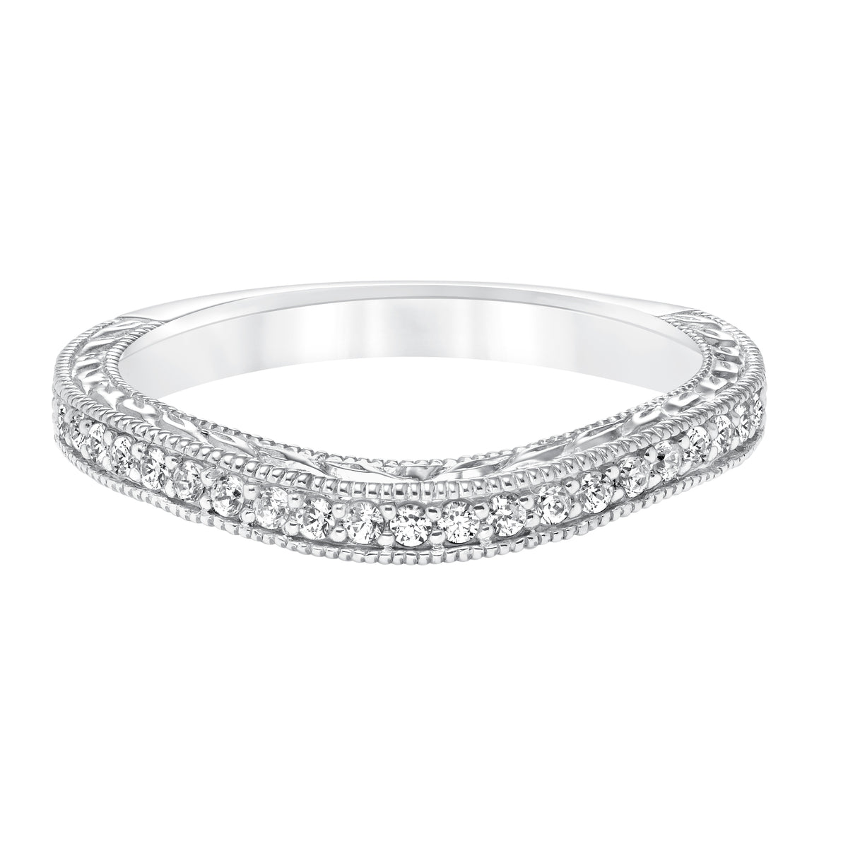 Curved Milgrain Diamond Wedding  Band