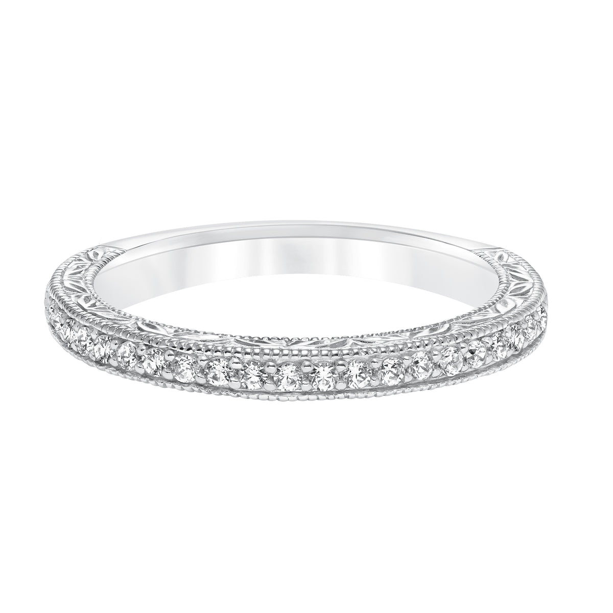 Diamond Engraved and Milgrain Wedding  Band