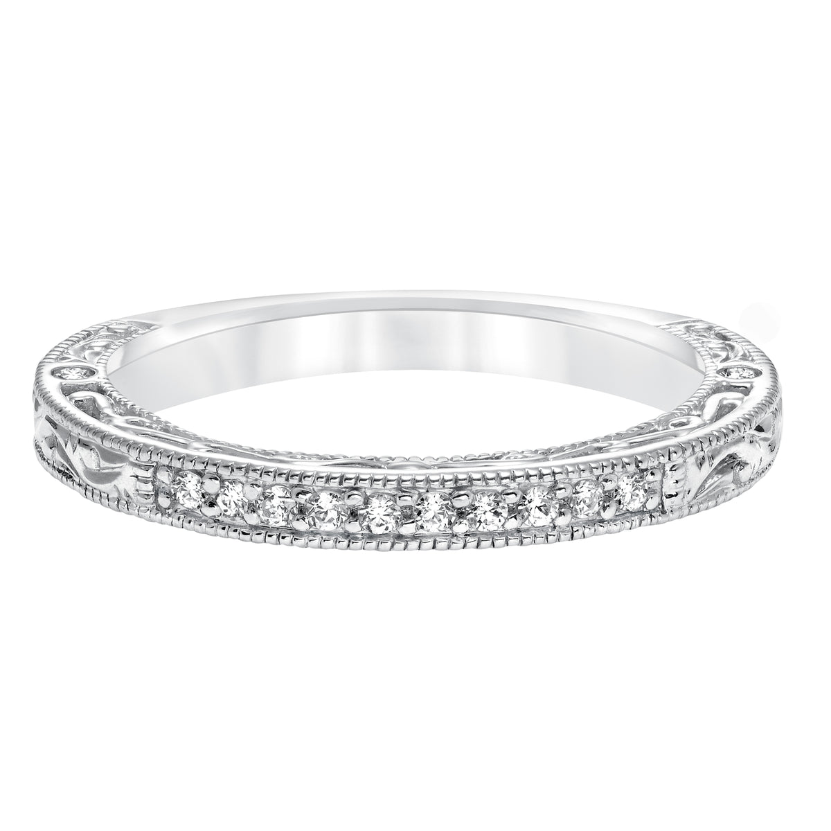 Diamond Filigree Engraved and Milgrain  Wedding  Band
