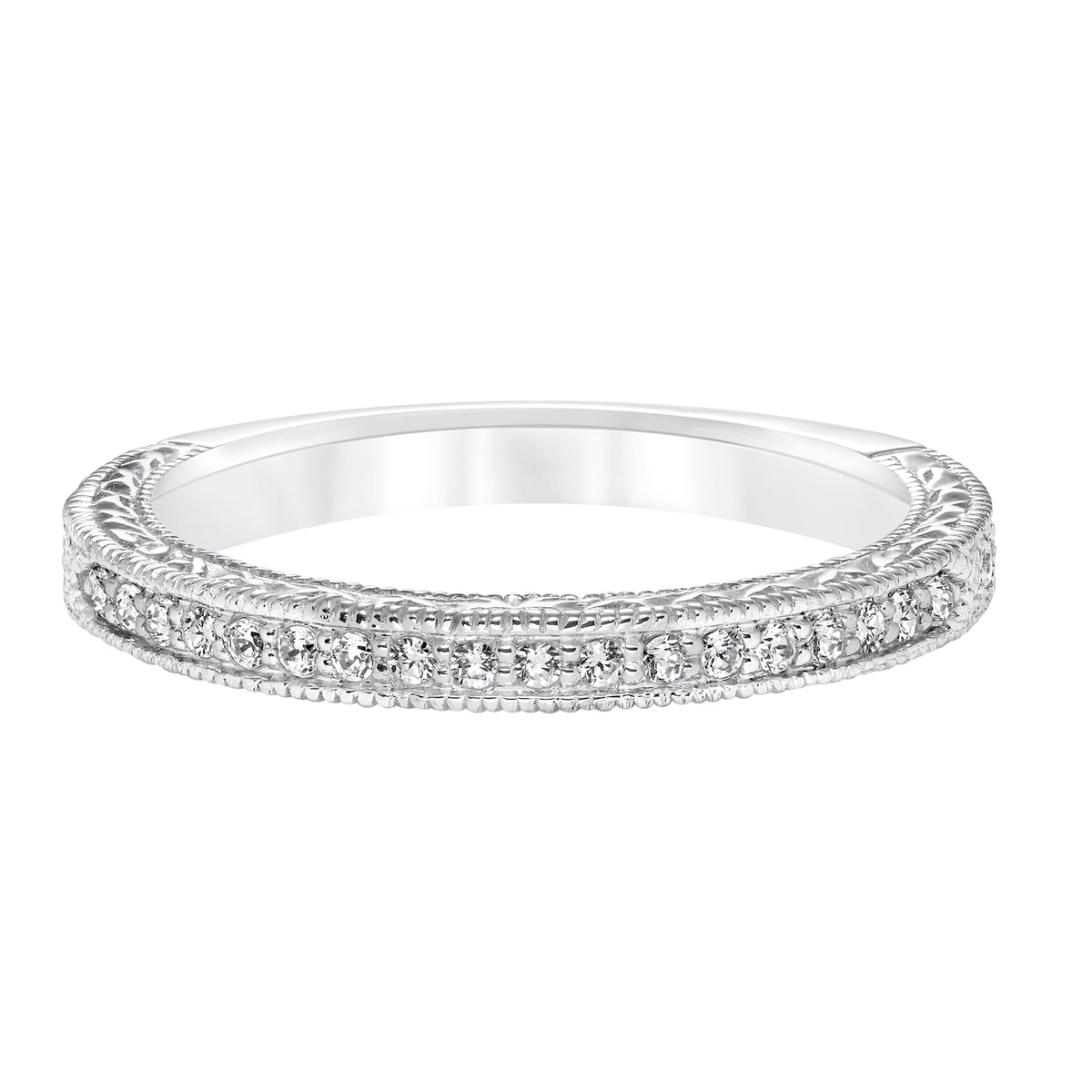 Diamond Engraved and Milgrain  Wedding  Band