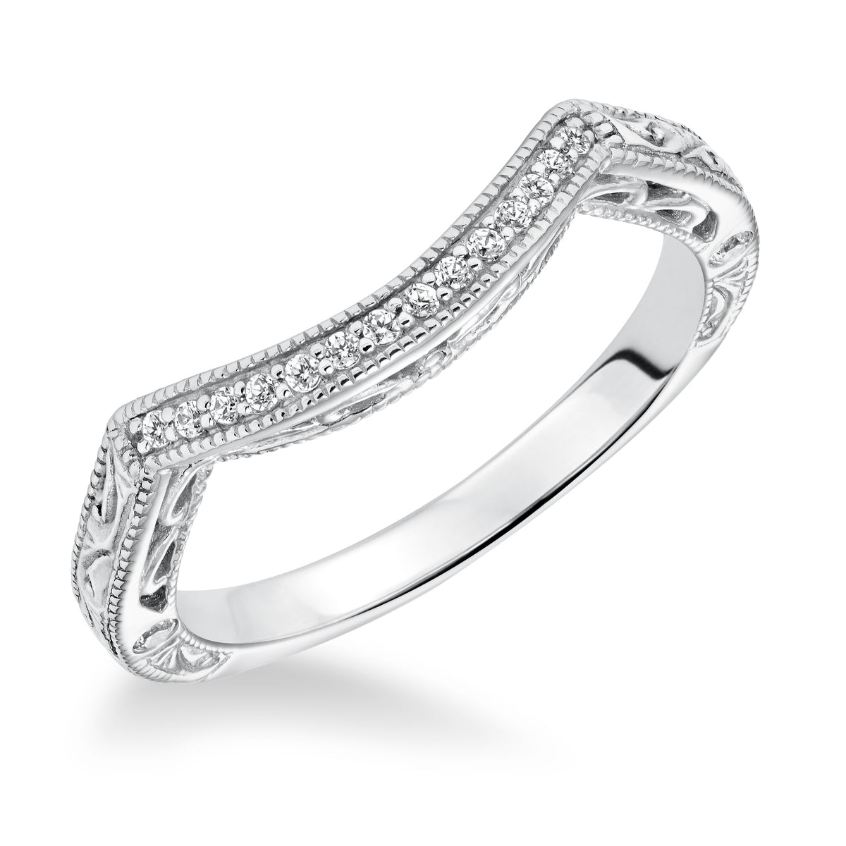 Diamond Curved Milgrain Wedding  Band