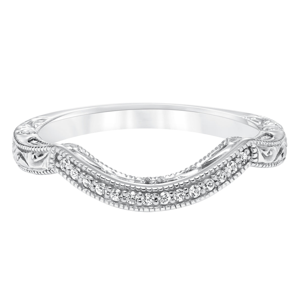 Diamond Curved Milgrain Wedding  Band