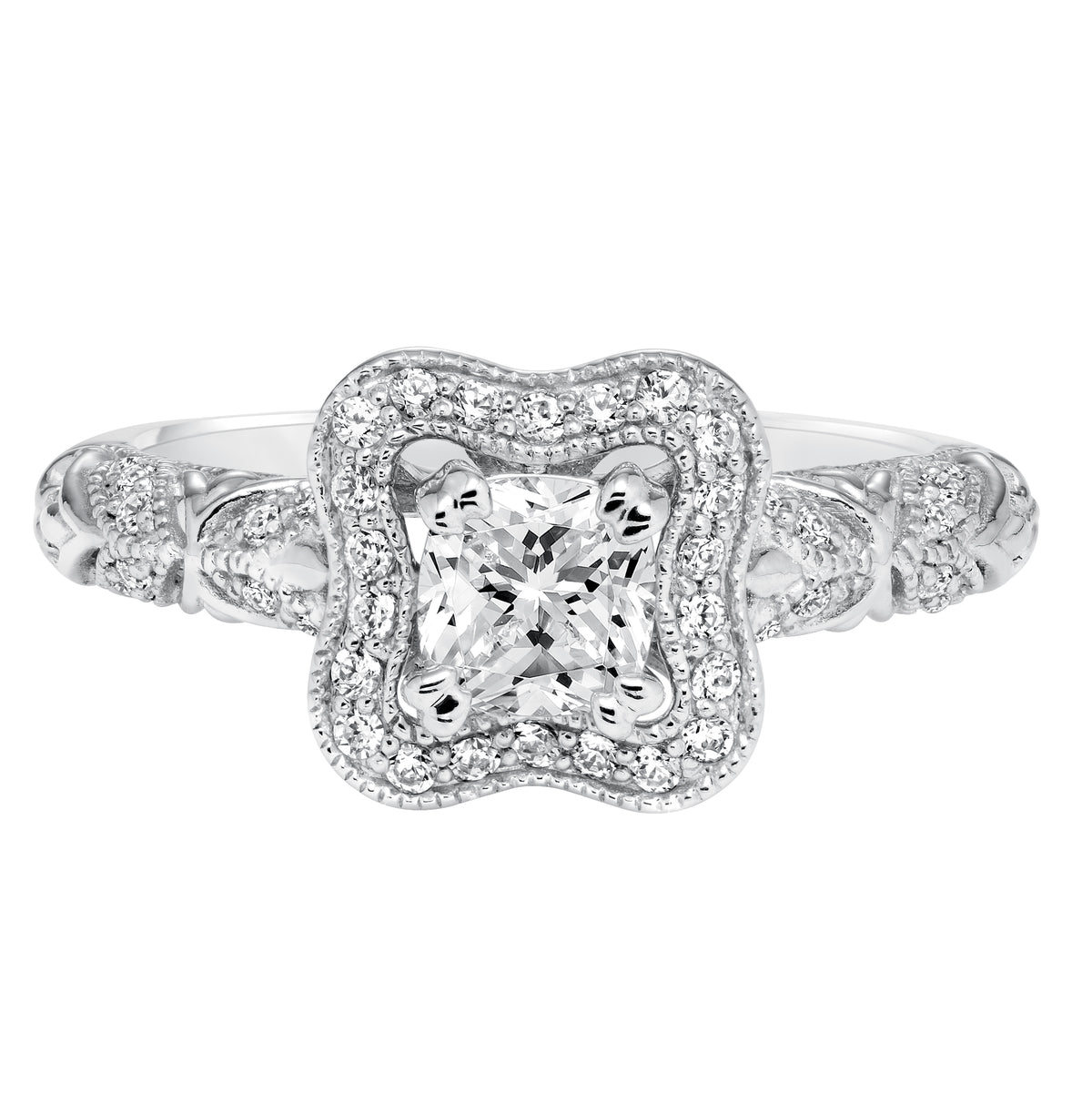 Milgrain Halo Engagement Ring