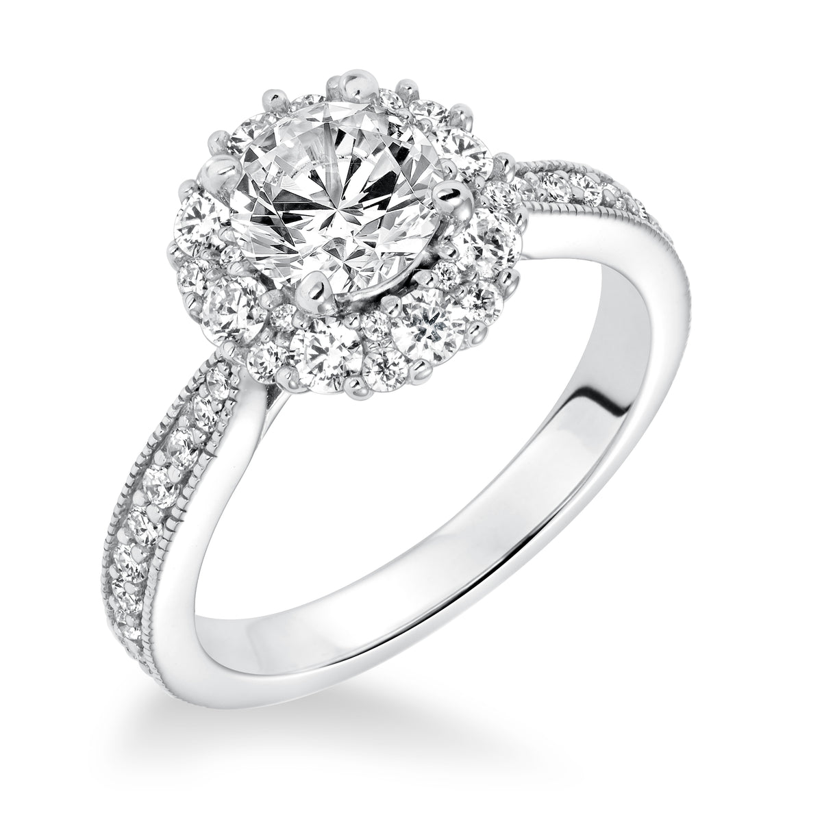 Diamond Halo with Milgrain Engagement Ring