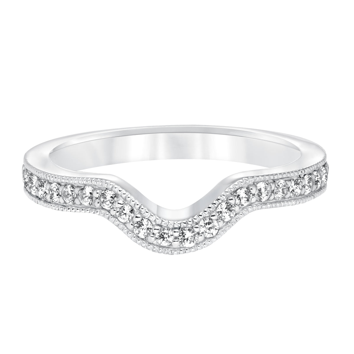 Diamond Curved Milgrain Wedding Band