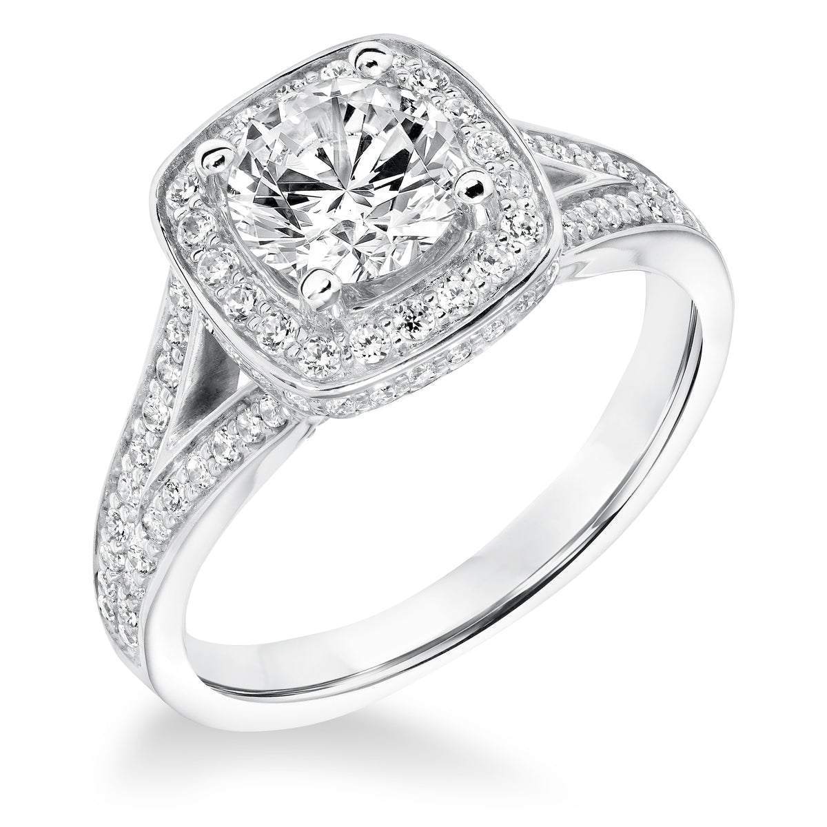 Classic Diamond Halo With Split Shank Engagement Ring
