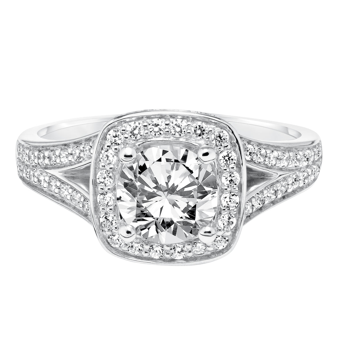 Classic Diamond Halo With Split Shank Engagement Ring