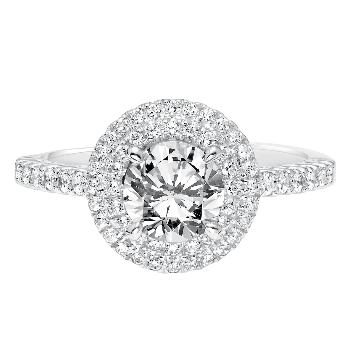 Contemporary Diamond Double Halo Prong Set Enagement Ring