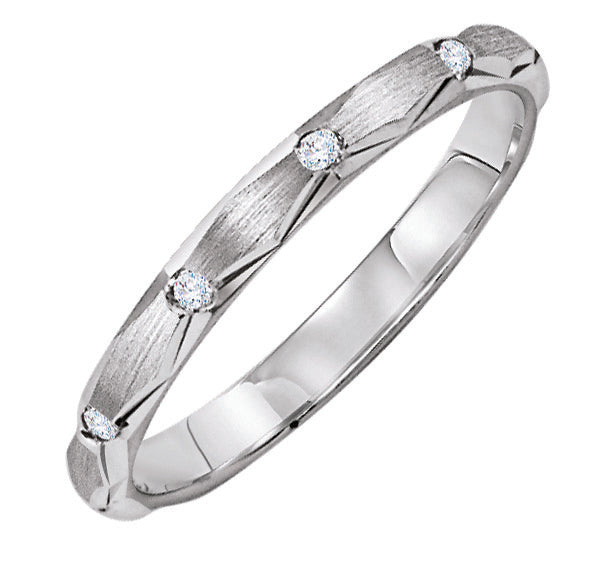 Wedding band with channel set, round diamonds.