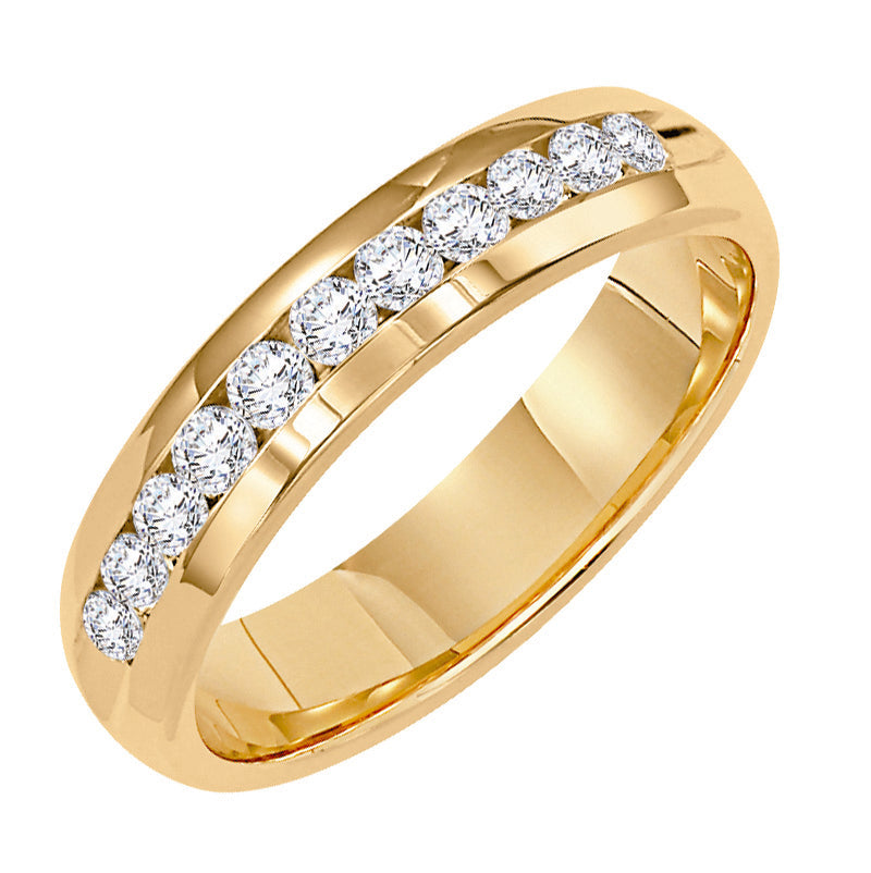 Wedding band with channel set, round diamonds.