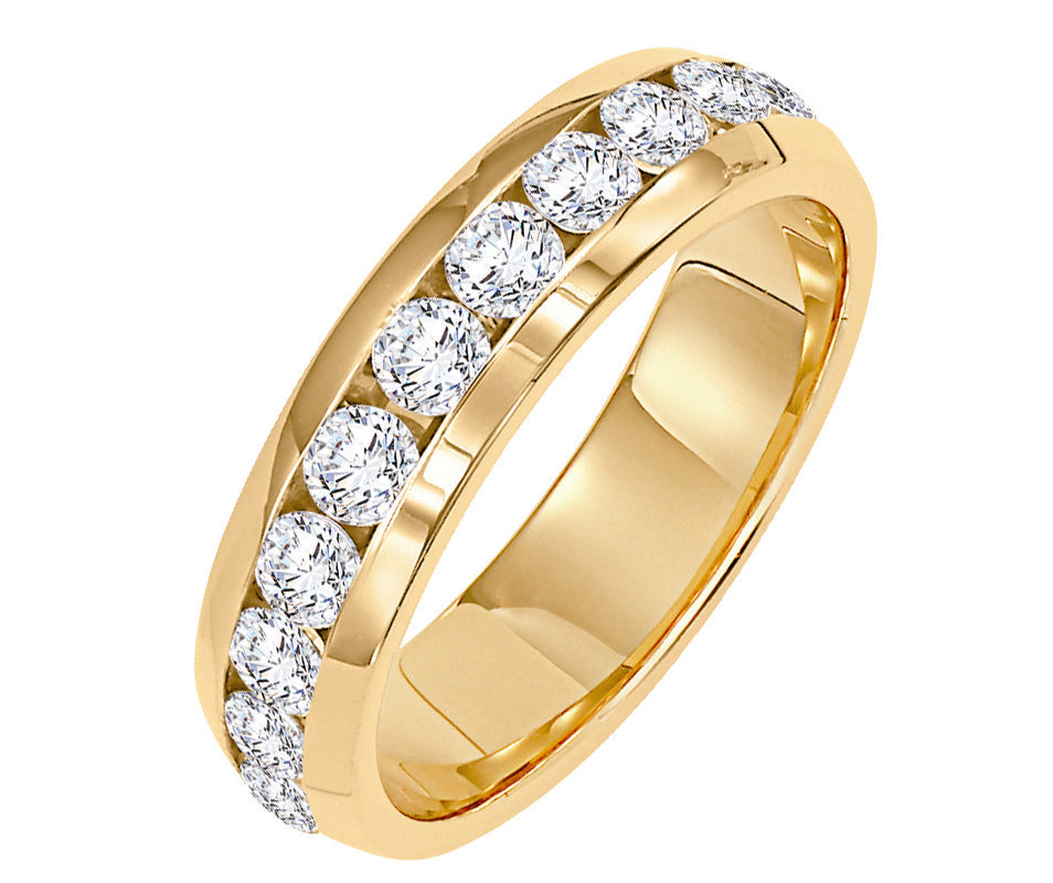 Wedding band with channel set, round diamonds.