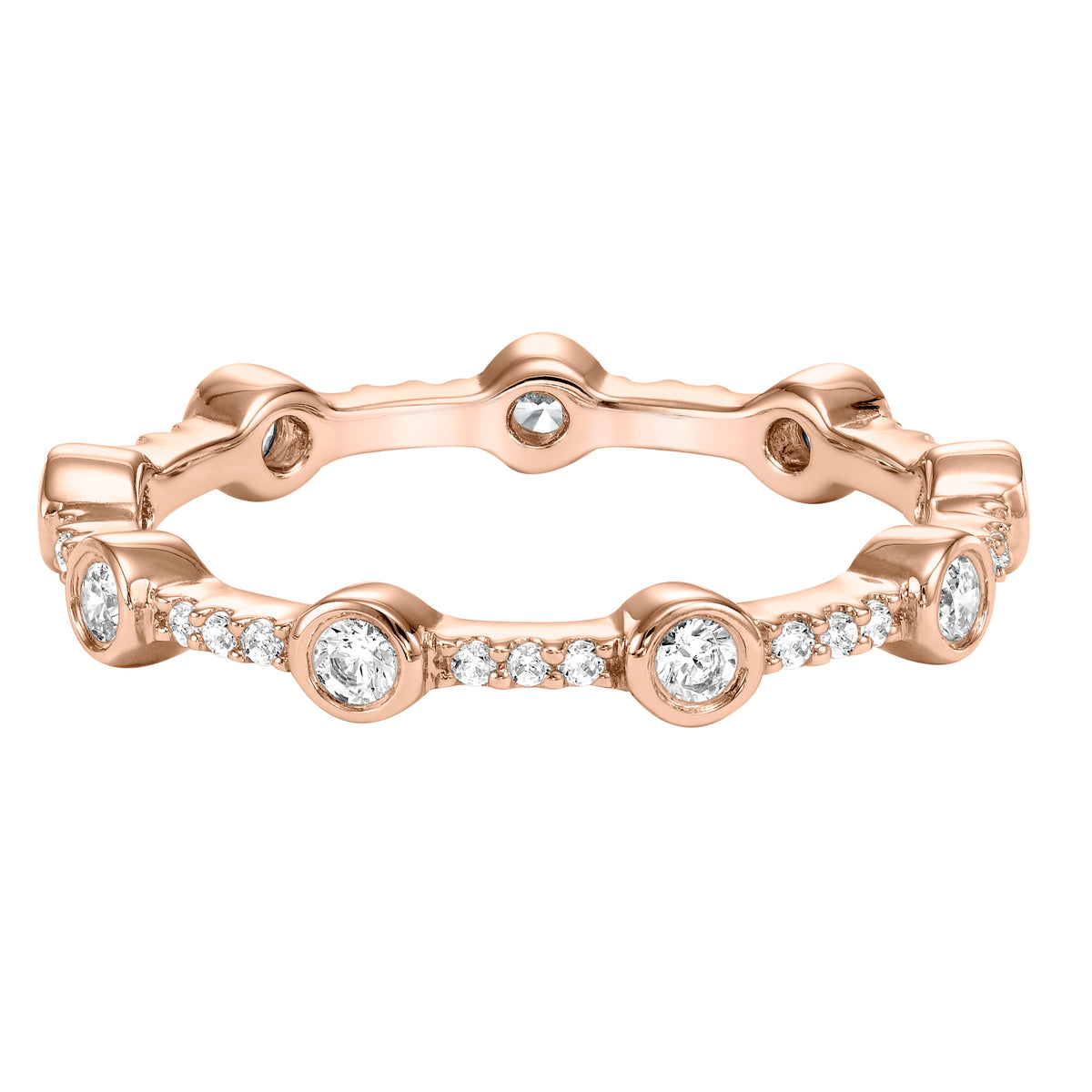 Stackable eternity band with bezel and prong set with white diamonds