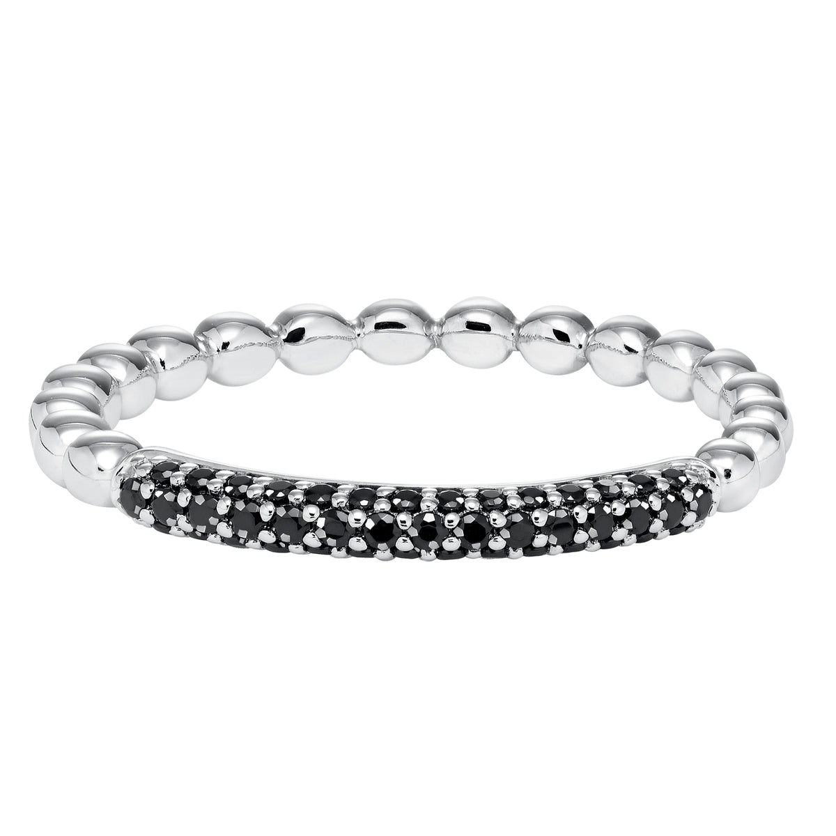 Stackable Beaded Band with black Pave Diamonds