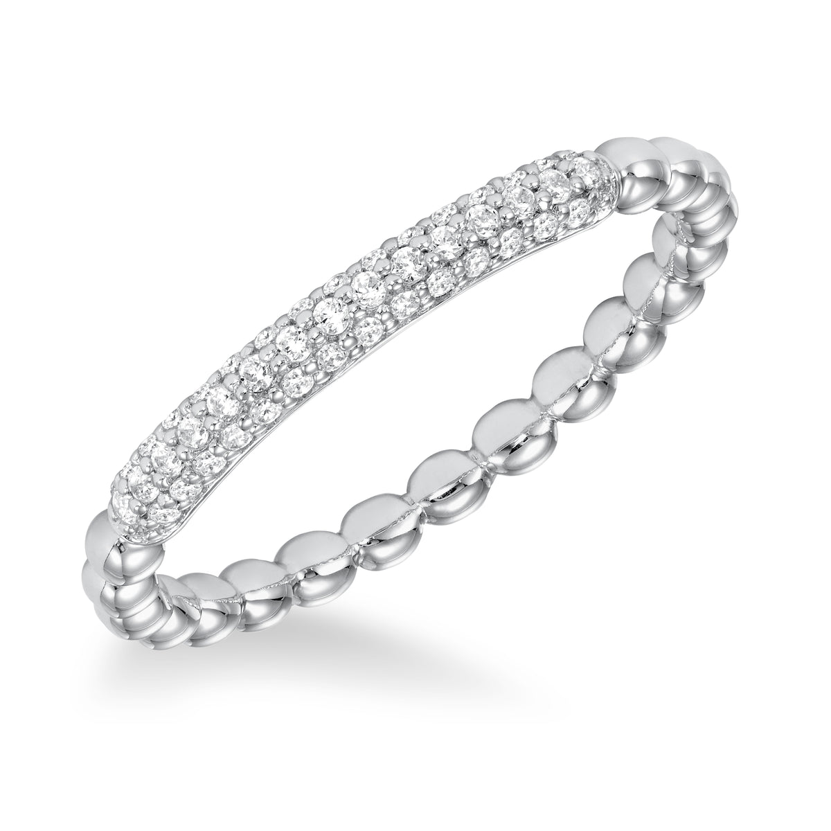Stackable Beaded Band with white Pave Diamonds