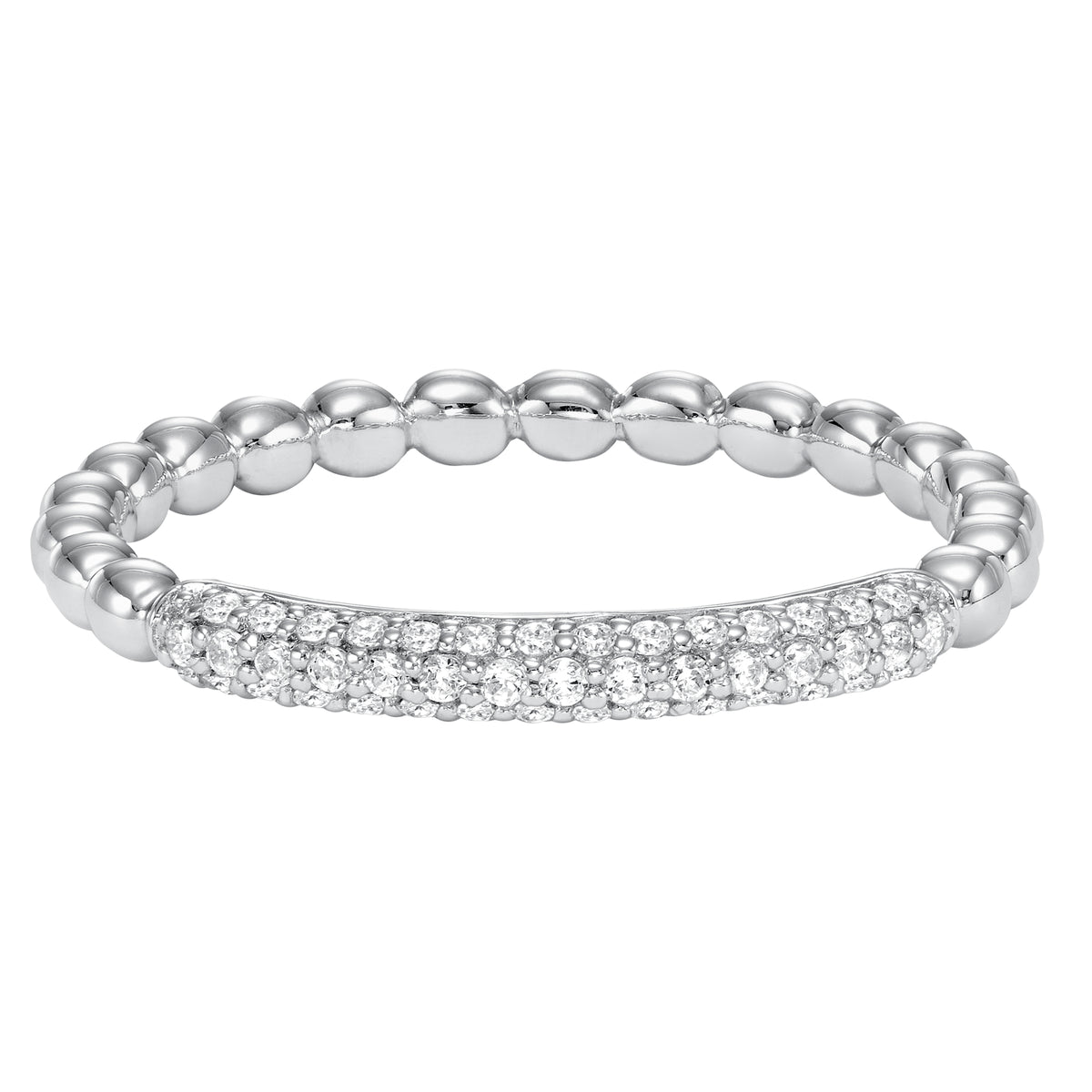 Stackable Beaded Band with white Pave Diamonds