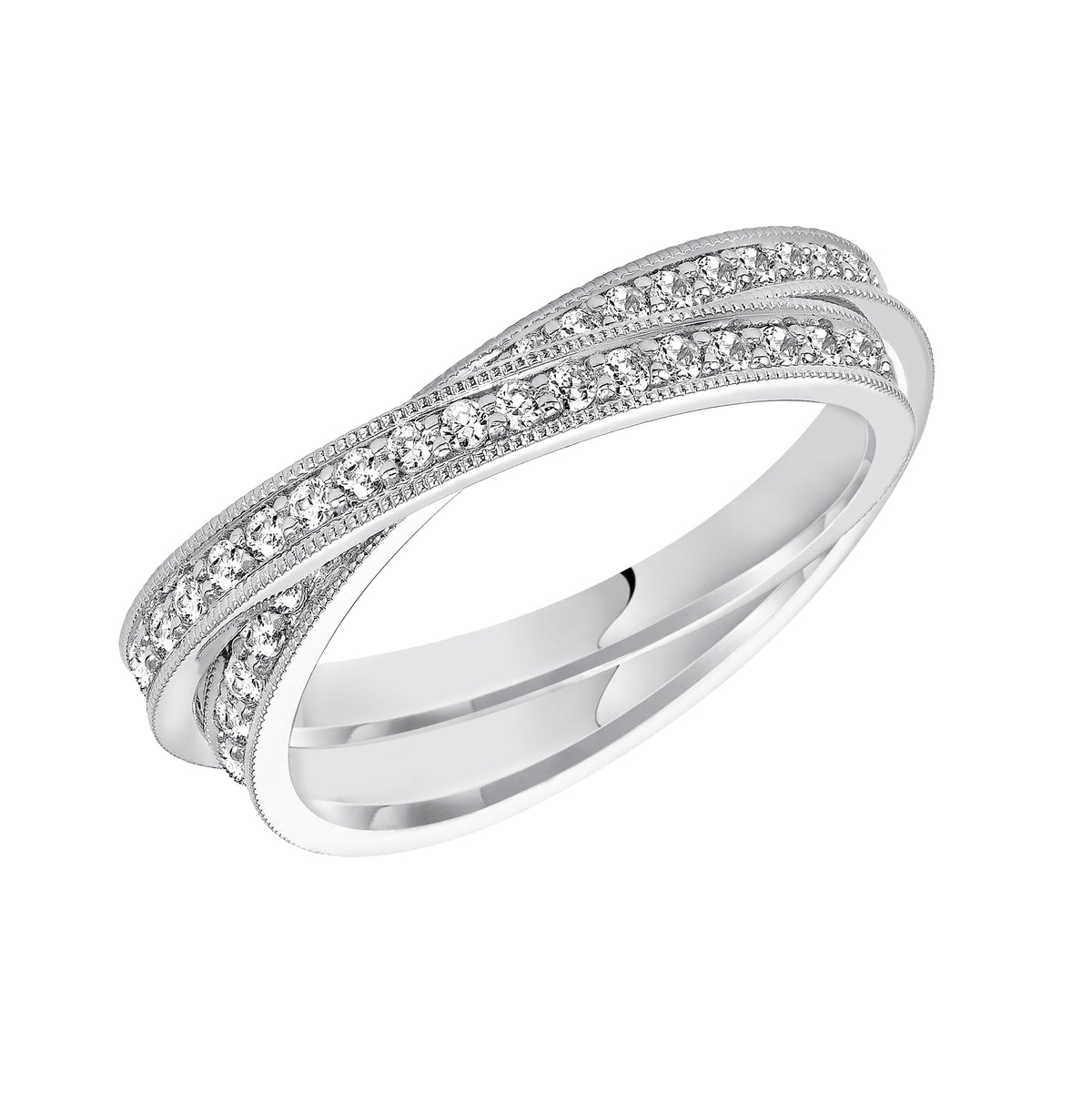 Eternity diamond wedding band duo with milgrain accents.