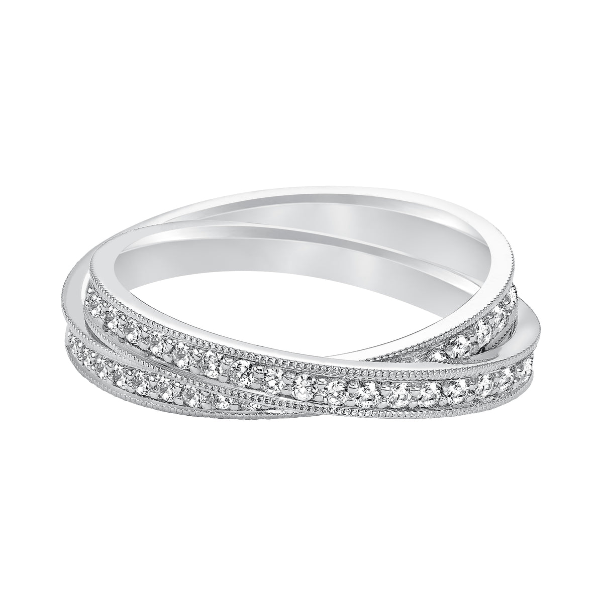 Eternity diamond wedding band duo with milgrain accents.