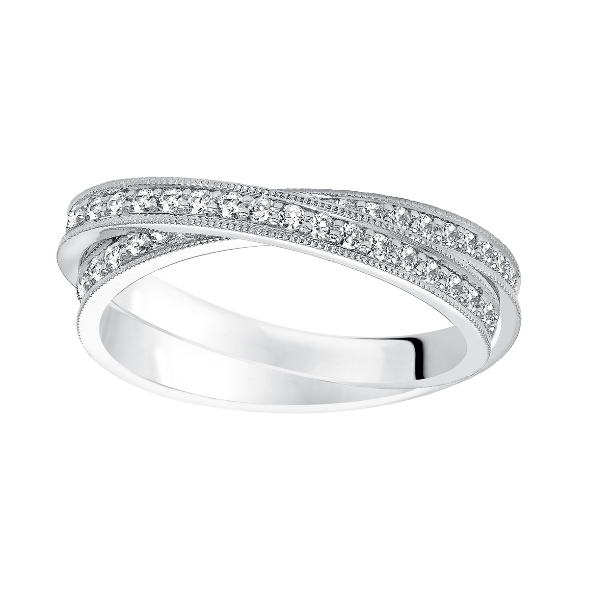 Eternity diamond wedding band duo with milgrain accents.