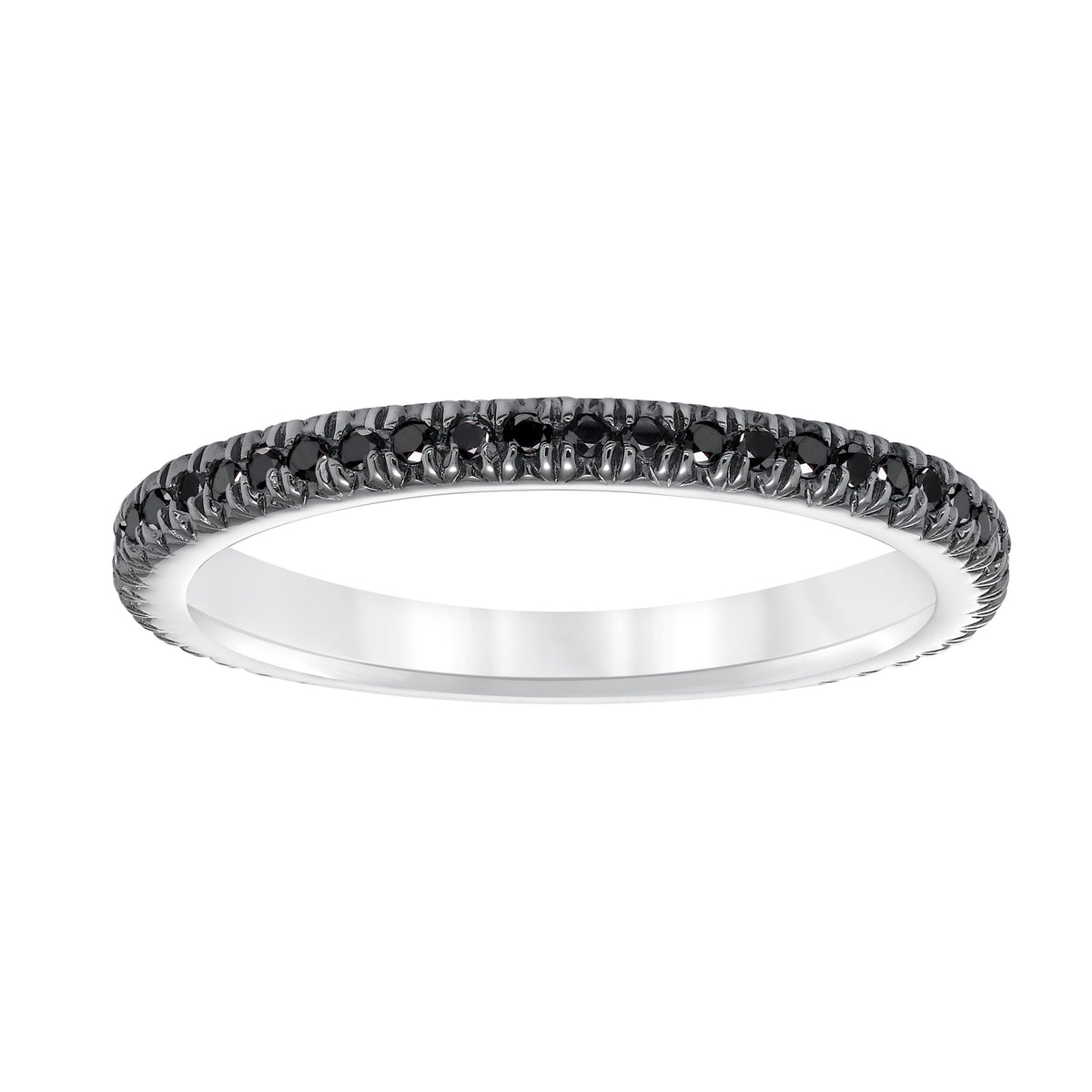 Stackable Eternity Band with Prong Set Black Diamonds