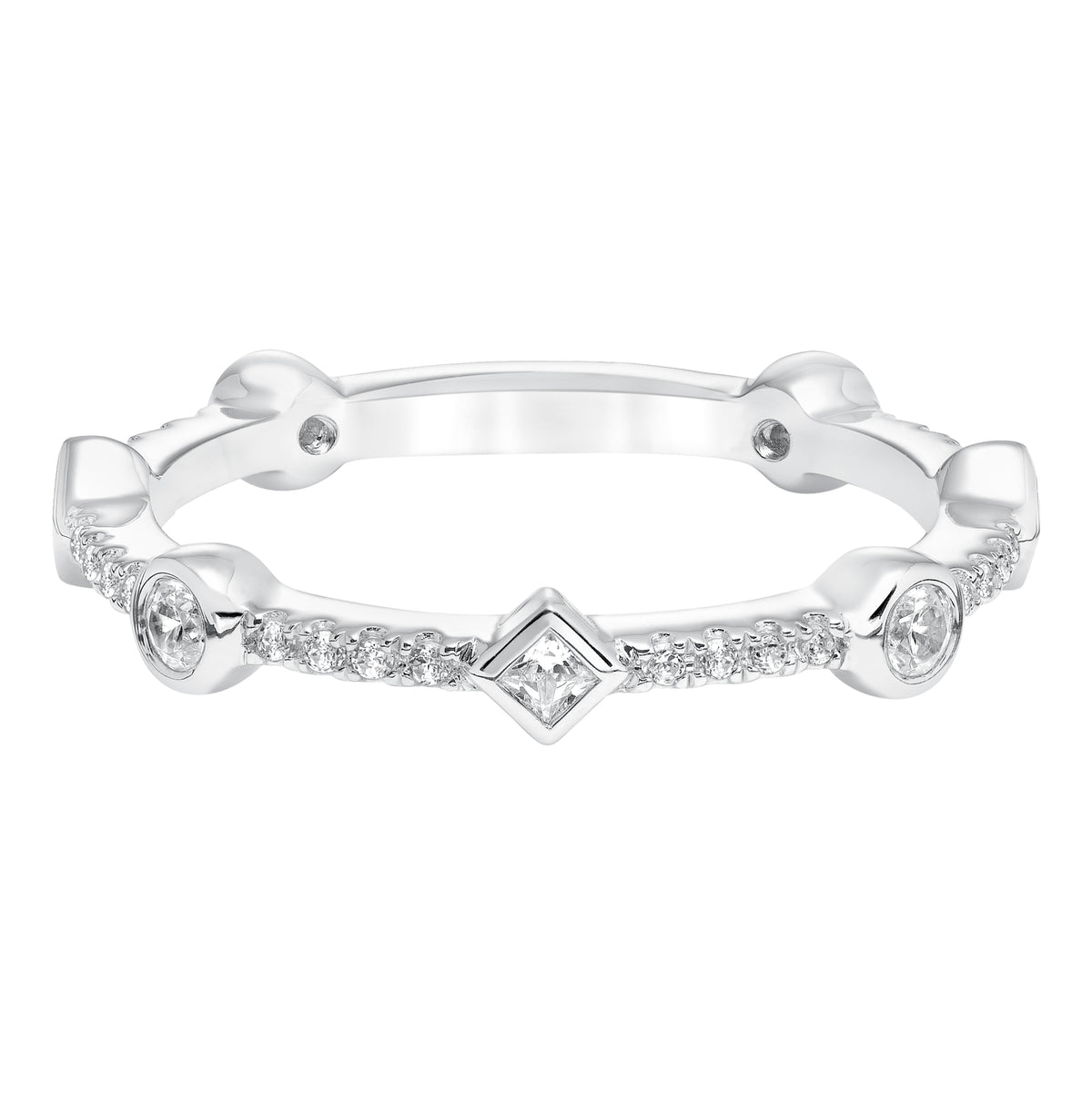 Stackable Band with Bezel and Prong Set Diamonds