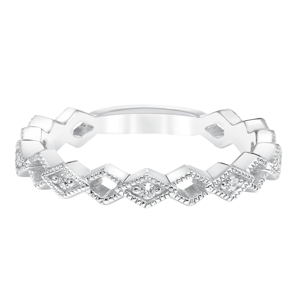 Stackable Diamond Shape and Milgrain Band