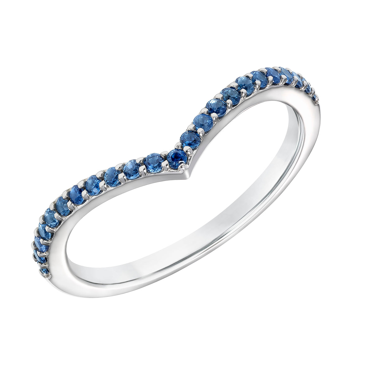 Contemporary V-Shape Blue Sapphire Stackable Anniversary Band