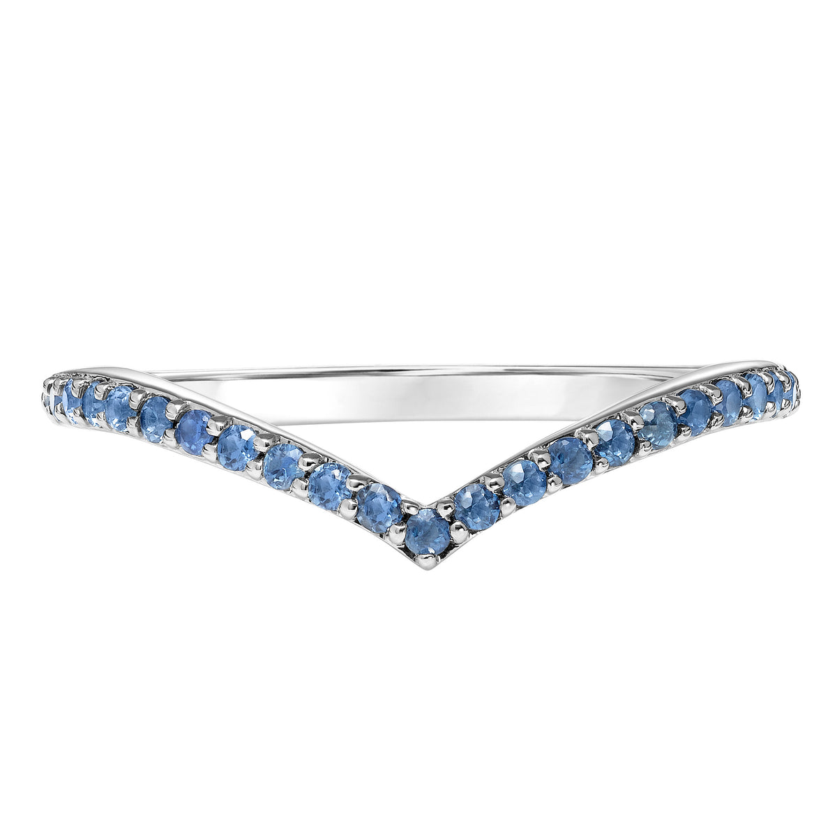 Contemporary V-Shape Blue Sapphire Stackable Anniversary Band