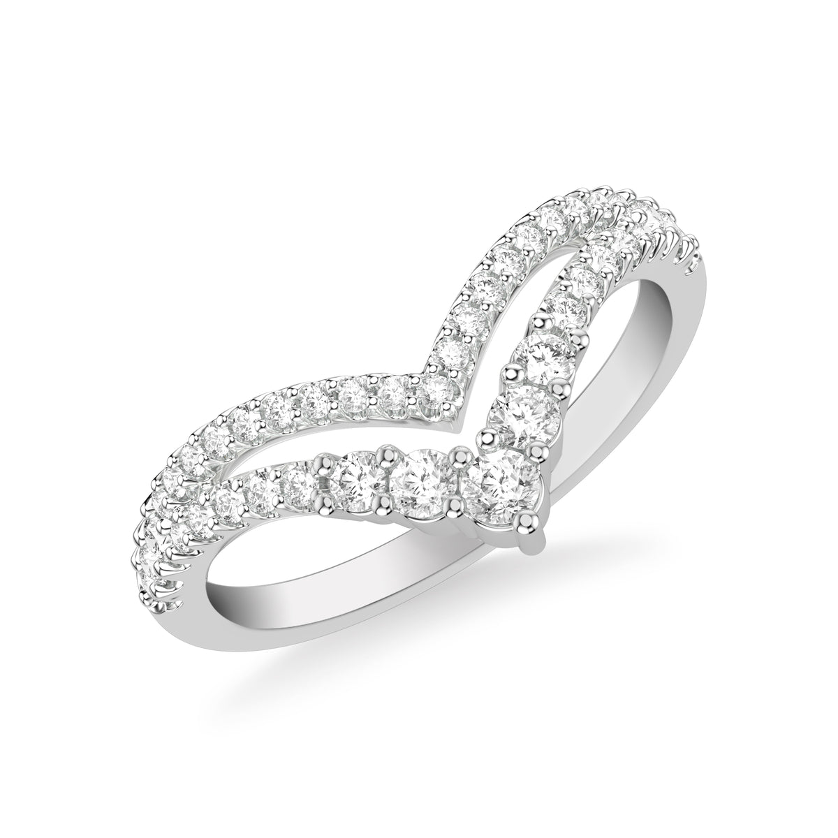 Contemporary Double V Curved Stackable with Graduated Diamond Ring