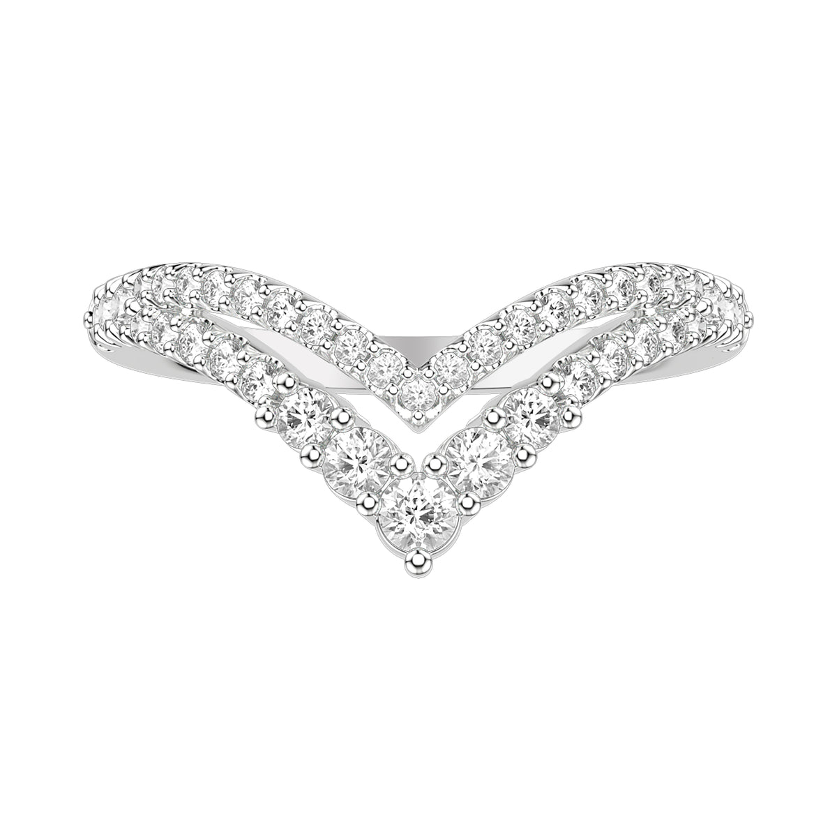Contemporary Double V Curved Stackable with Graduated Diamond Ring