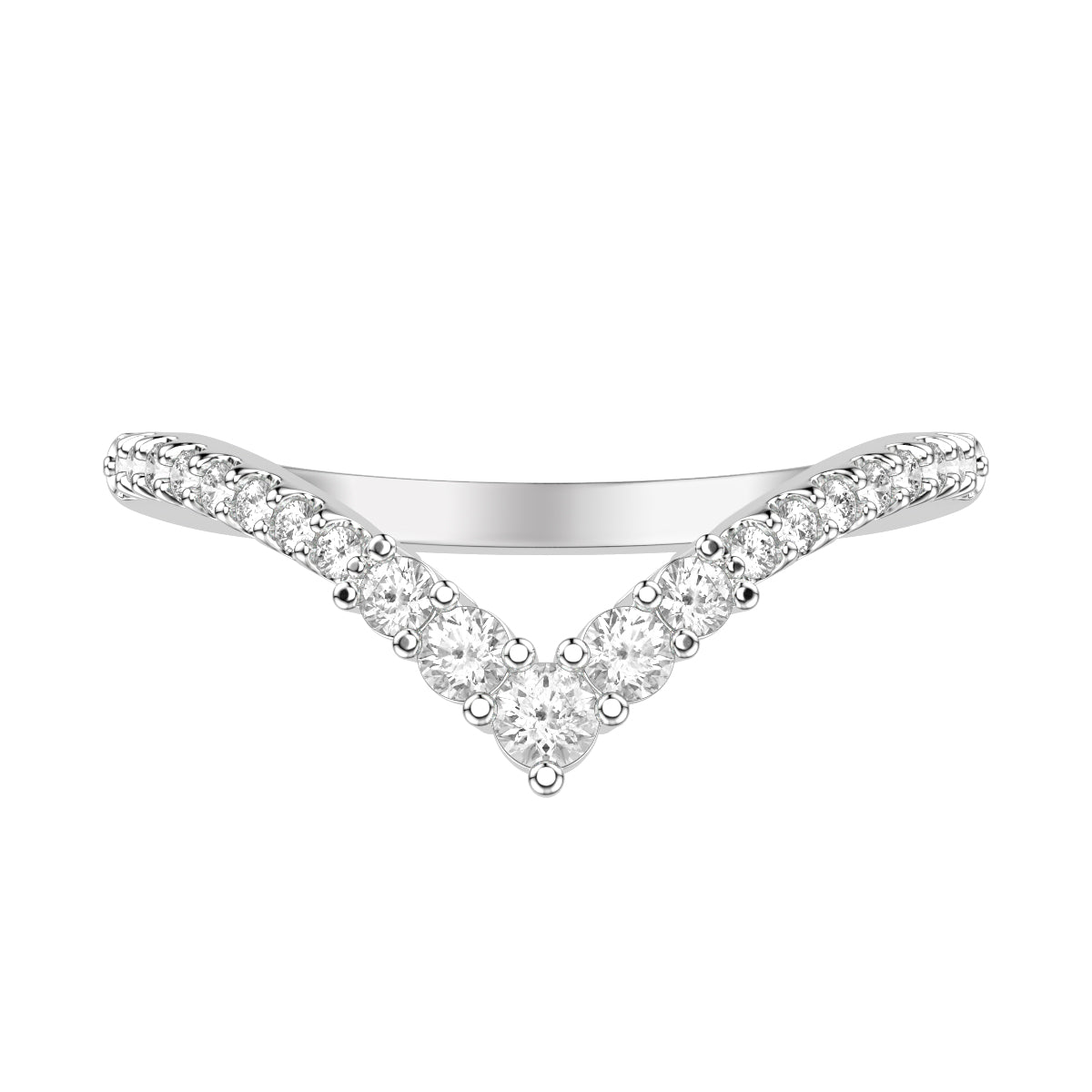 Contemporary V Curved Stackable with Graduated Diamond Ring