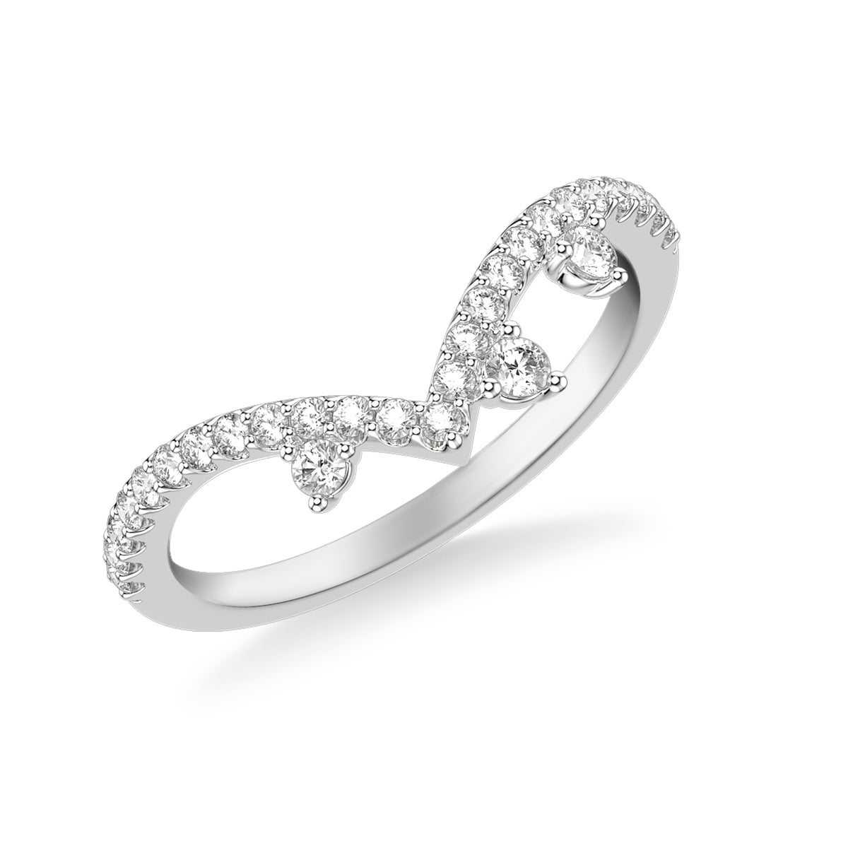 Contemporary V Curved Stackable with Floating Diamond Accent Ring