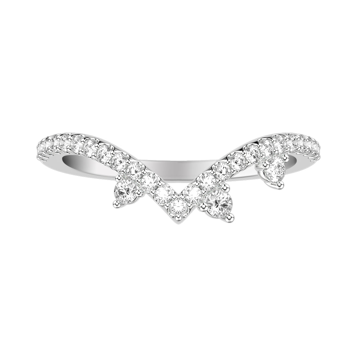 Contemporary V Curved Stackable with Floating Diamond Accent Ring