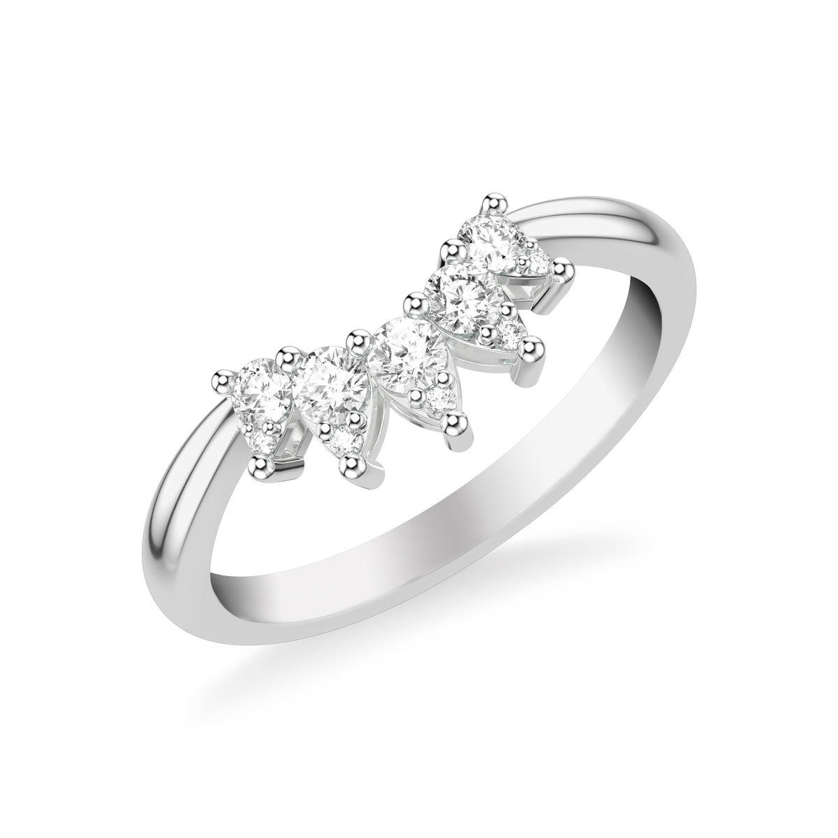 Contemporary Curved Stackable Polished Band with Graduated Diamond Accents