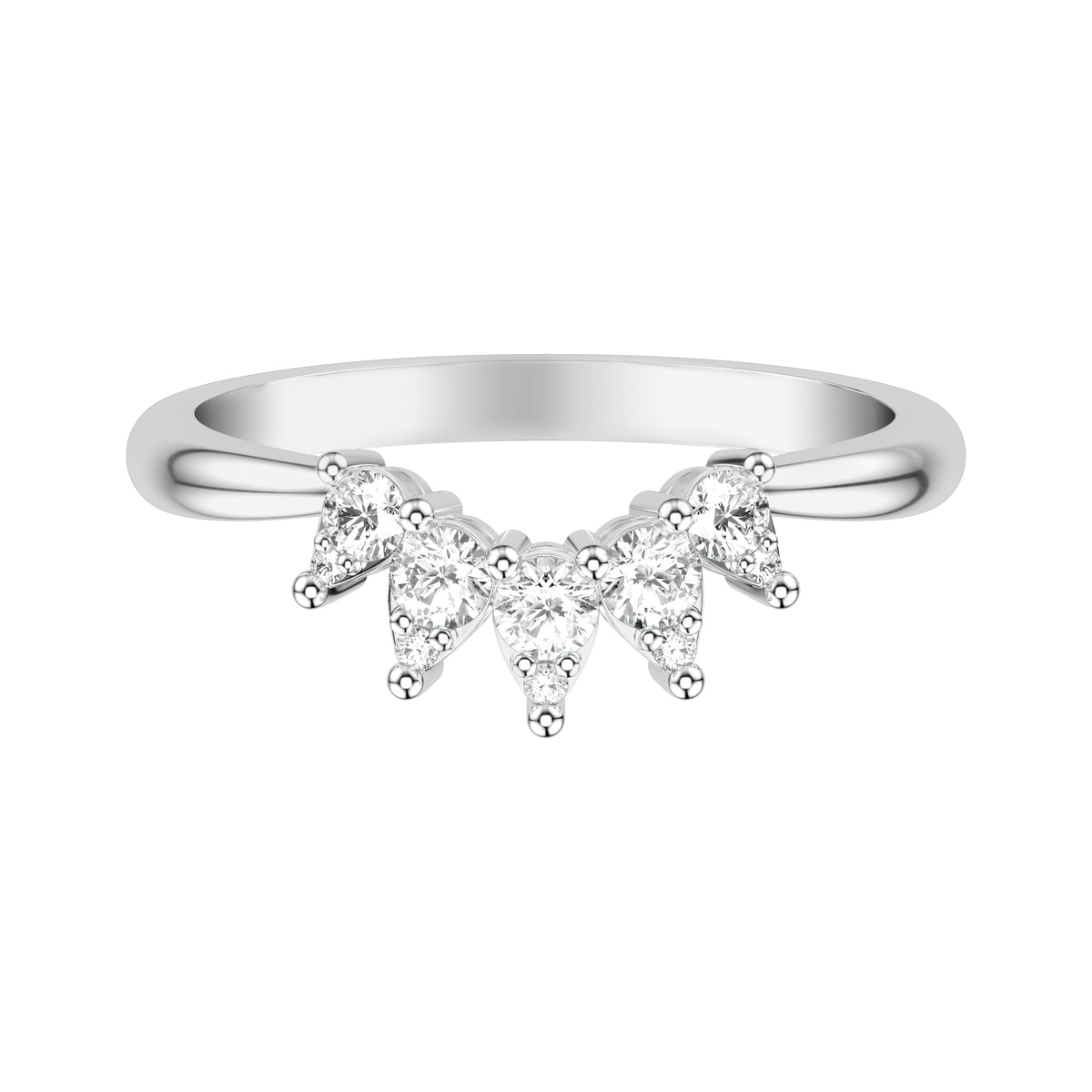 Contemporary Curved Stackable Polished Band with Graduated Diamond Accents