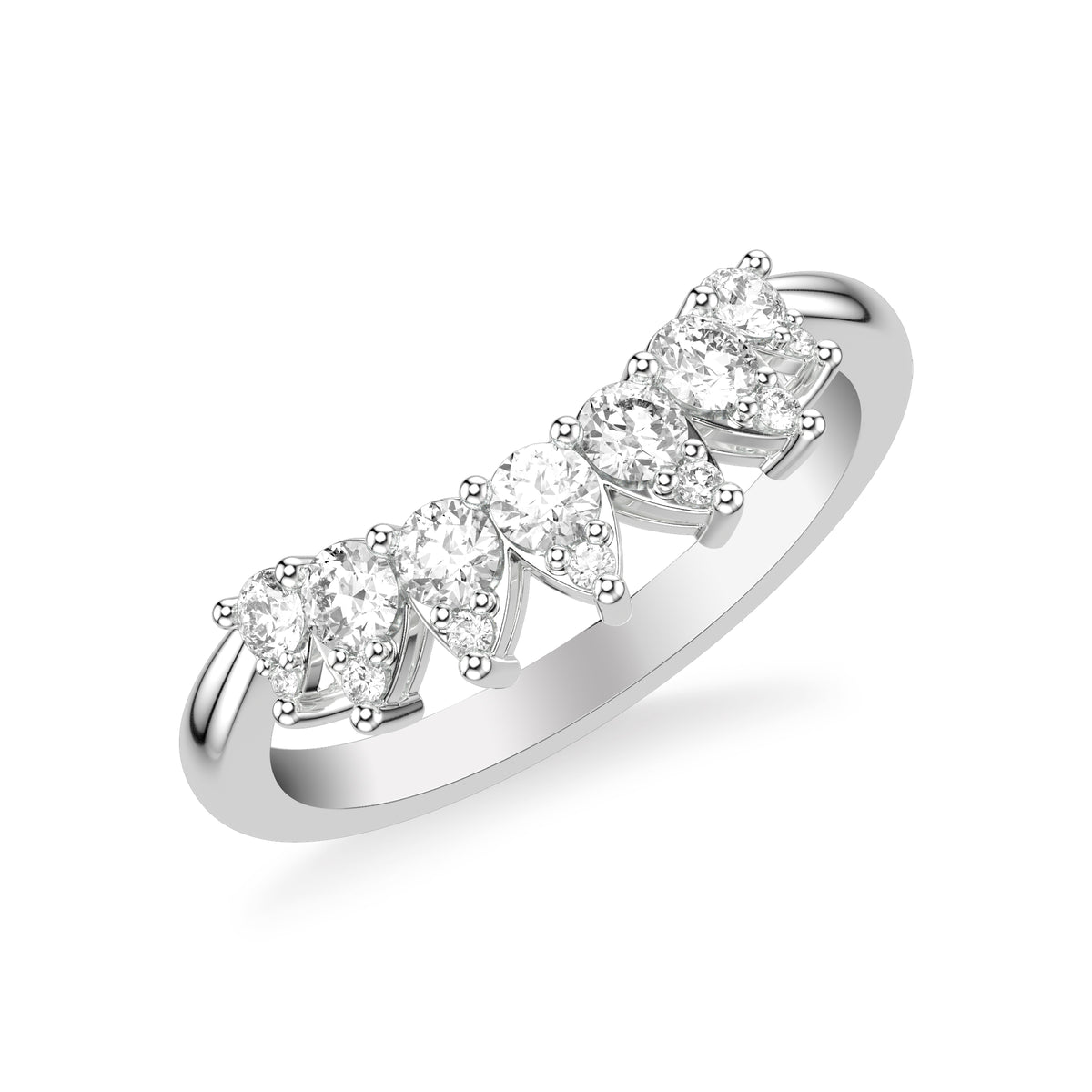 Contemporary Curved Stackable Polished Band with Graduated Diamond Accents