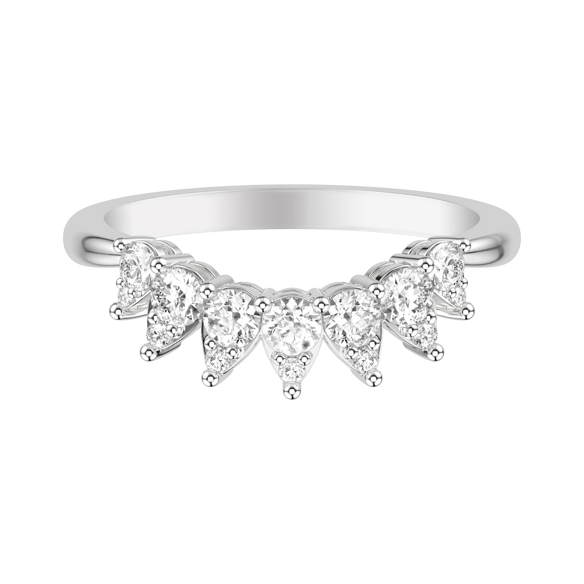 Contemporary Curved Stackable Polished Band with Graduated Diamond Accents