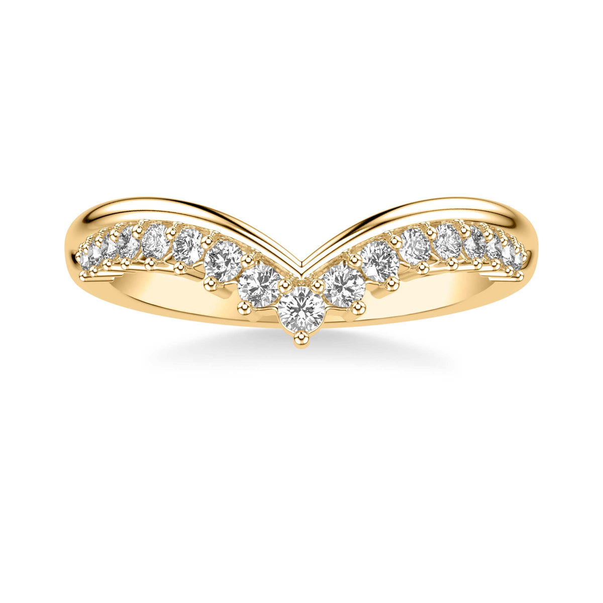 Contemporary V Curved Stackable Polished Band with Graduated Diamond Accents