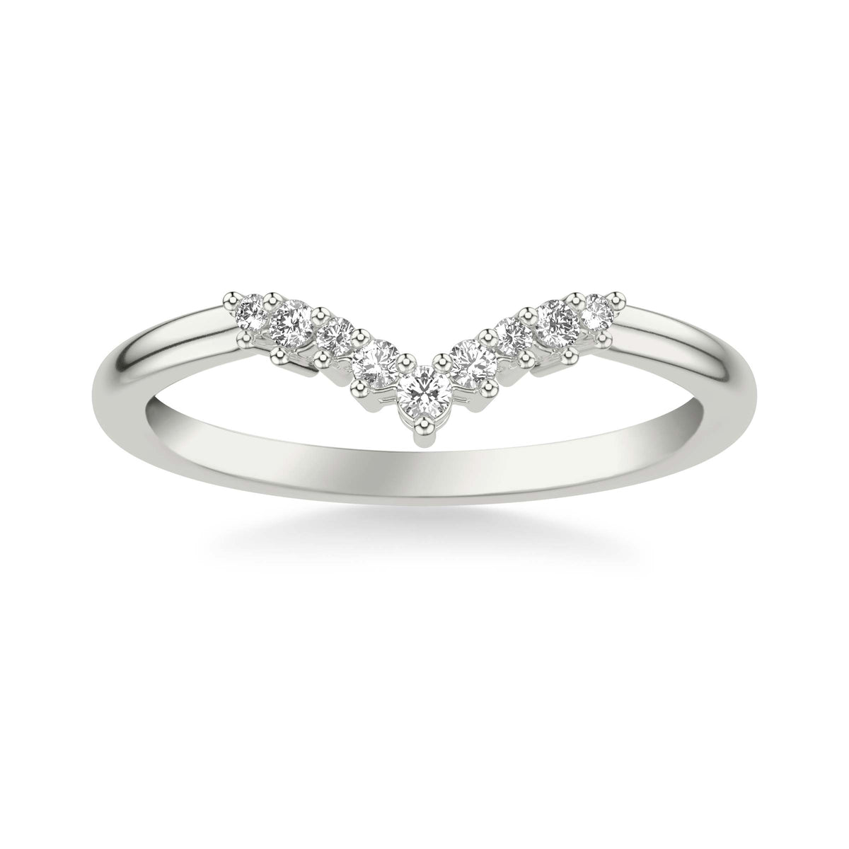 Contemporary Curved Stackable Polished Band with Graduated Diamond Accents