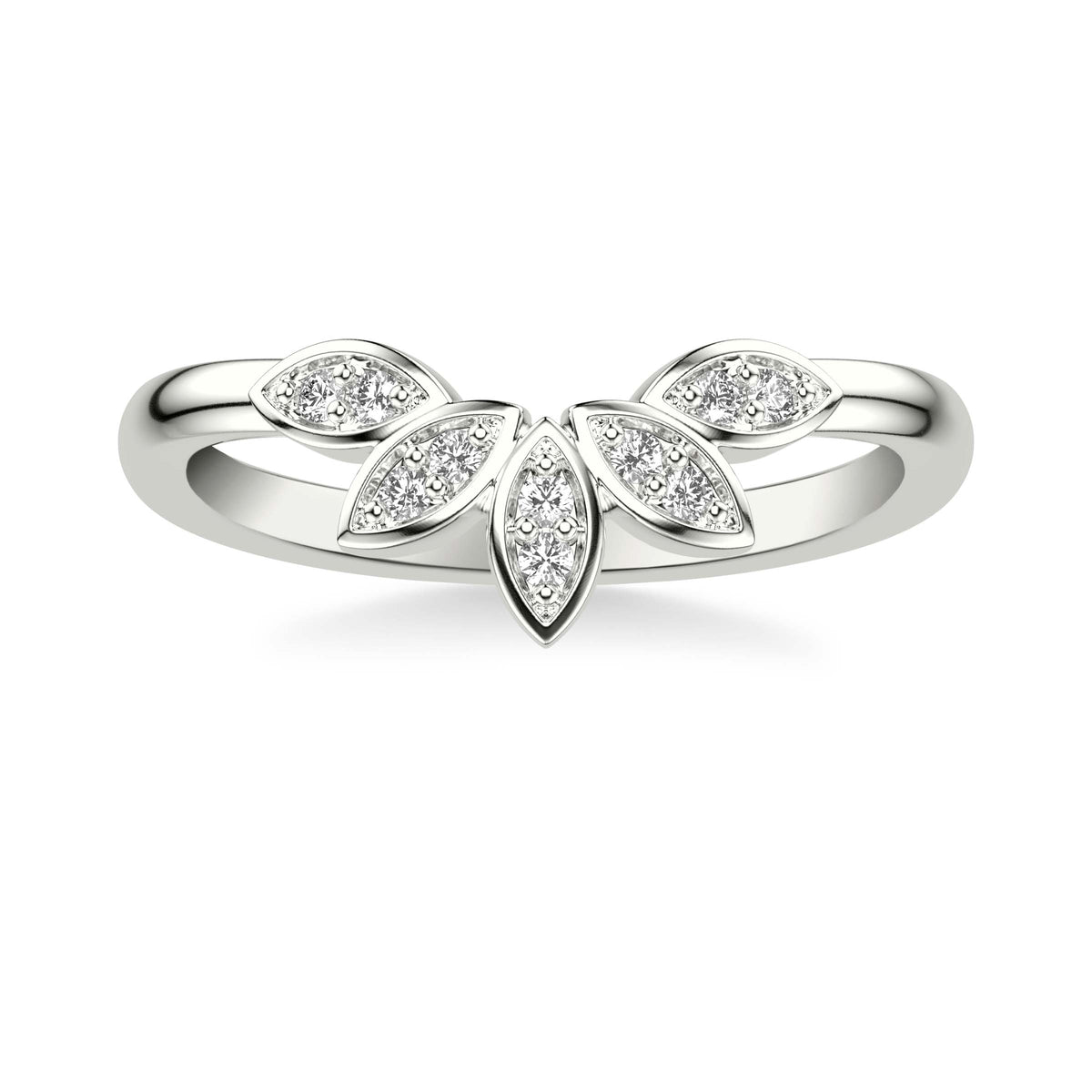 Contempoary Curved Stackable Polished Band with Diamond Petal Accents