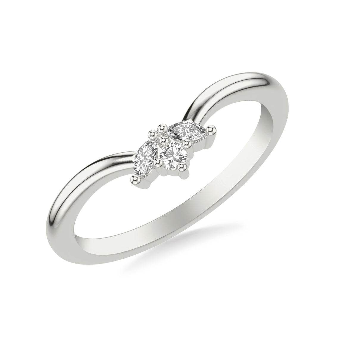 Contemporary Curved Stackable Polished Band with Petite Marquise Diamond Accent