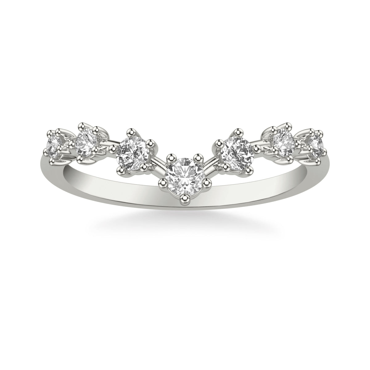Contemporary V Curved Stackable Band with Multi-Prong Set Evenly Spaced Diamonds
