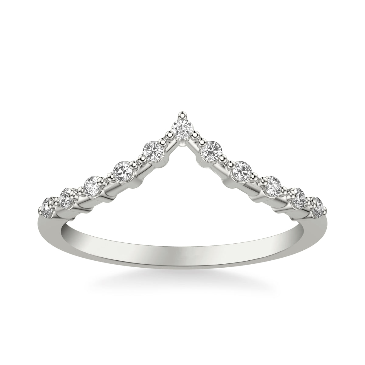 Contemporary V Curved Stackable Band with Single Shared-Prong Set Diamonds