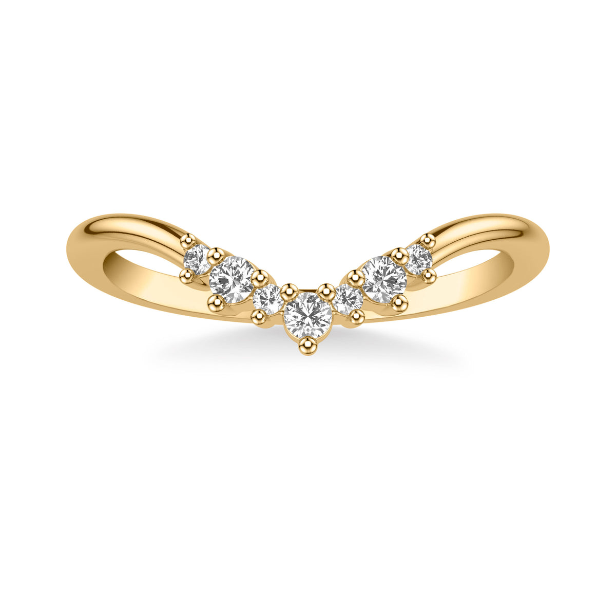Contemporary V Curved Stackable Polished Band with Graduated Diamond Accents