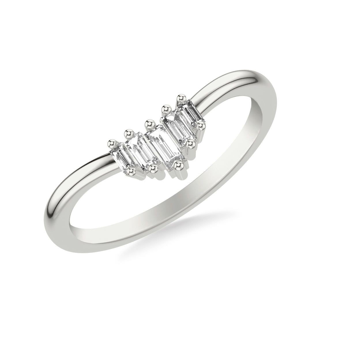 Contemporary Curved Stackable Polished Band with Graduated Baguette Diamonds